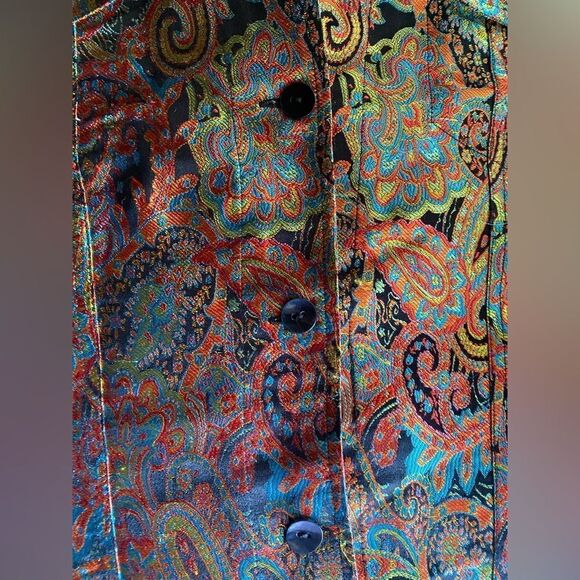 Chico's Jacket Womans Sz M Silk Blend Paisley Multicolor Metallic Button Pocket - Picture 12 of 16